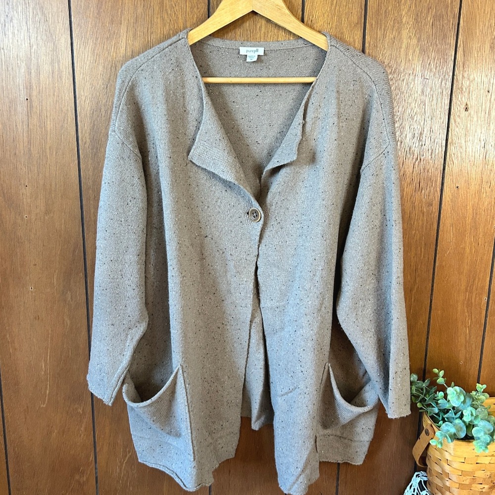 Pure Jill Speckled Cardigan Sweater Button Front Long Sleeve Wool Blend Slouchy